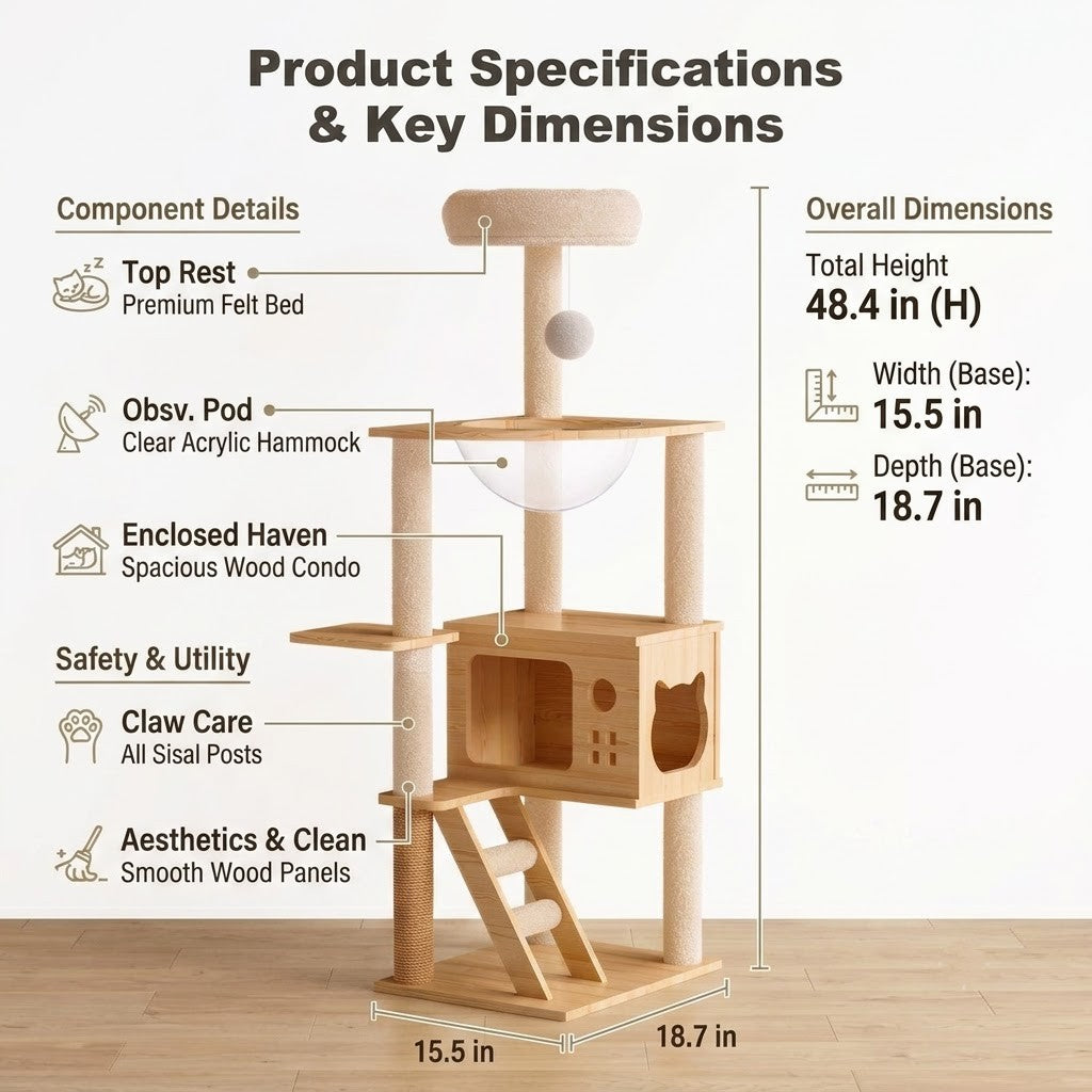 ValuTail™ Modern Wooden Cat Tree Tower with Acrylic Space Capsule