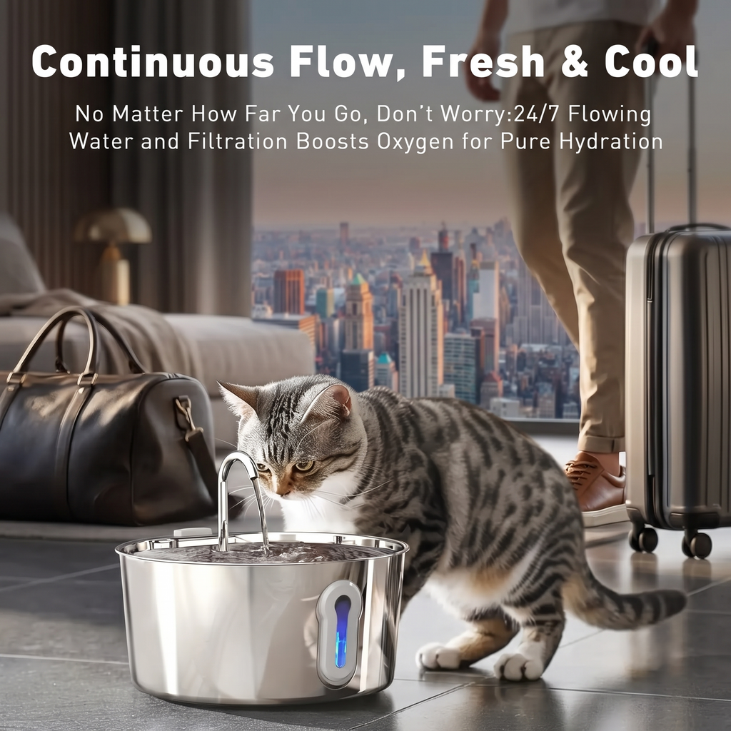 4.0L Stainless Steel Pet Water Fountain - Large Capacity Ultra-Quiet Cat & Dog Dispenser