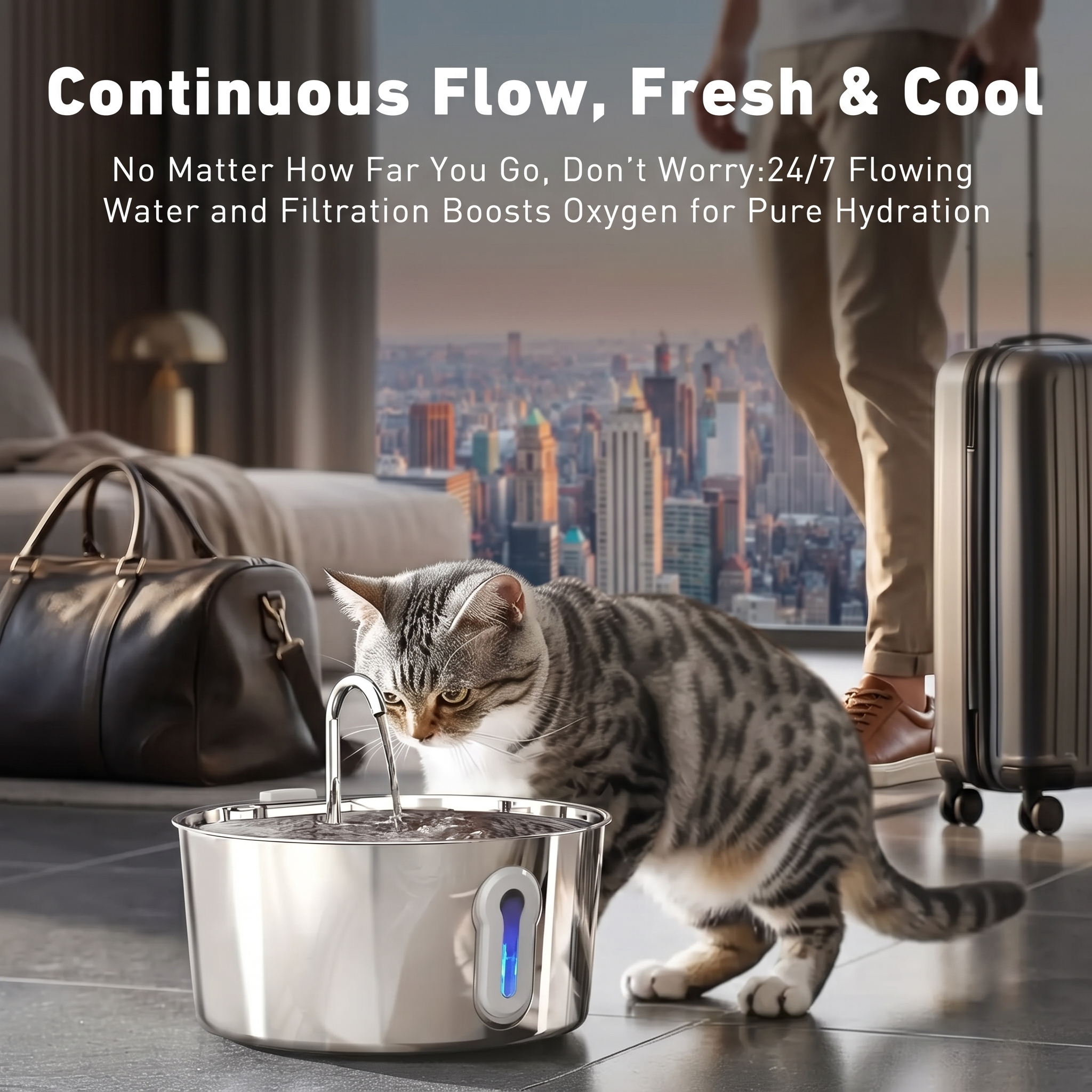 4.0L Stainless Steel Pet Water Fountain - Large Capacity Ultra-Quiet Cat & Dog Dispenser