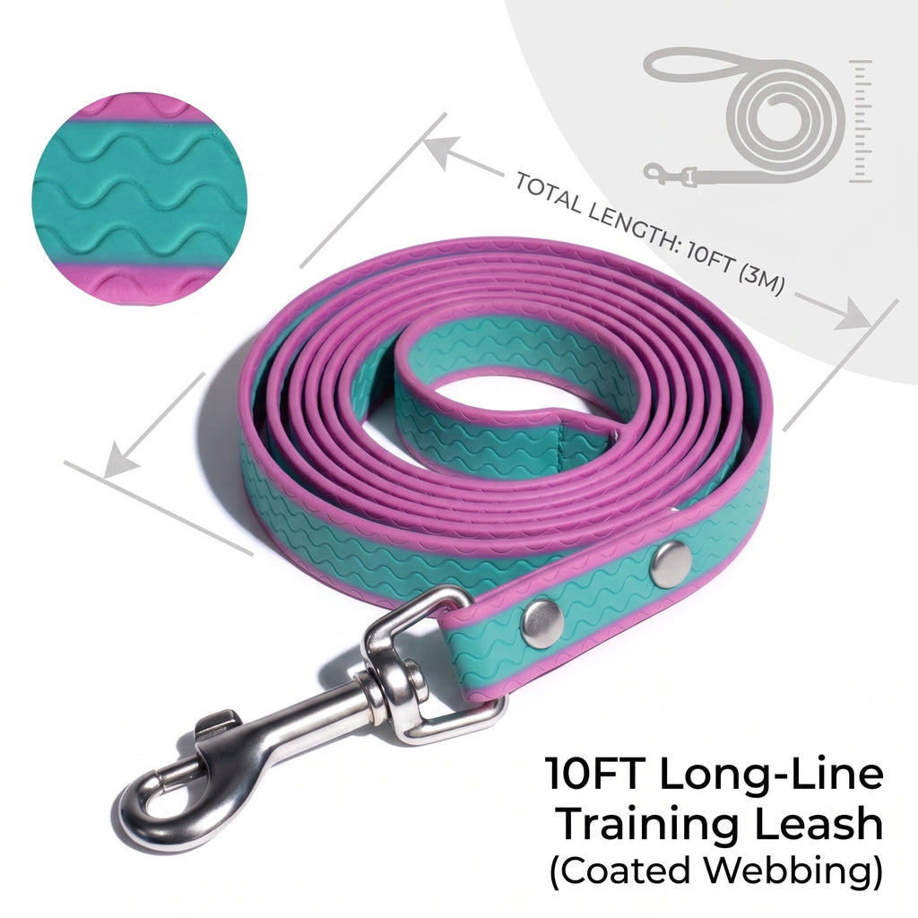 10 Feet Waterproof Long Dog Training Leash - PVC Coated, Odorproof & Tangle-Free Lead for All Dog Breeds