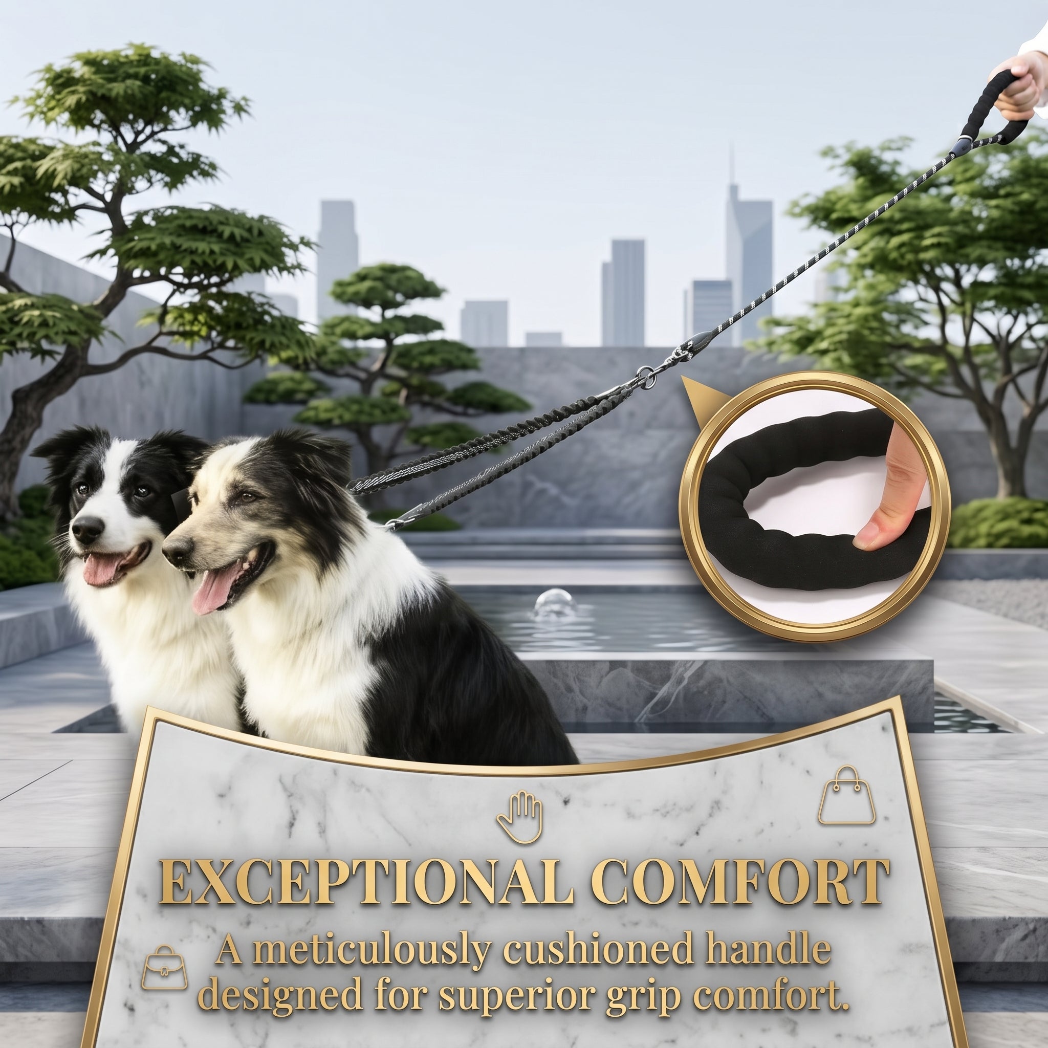 Heavy-Duty Reflective Dual Dog Leash Set – Tangle-Free Double Bungee Extension with Comfortable Padded Handle for 2 Dogs