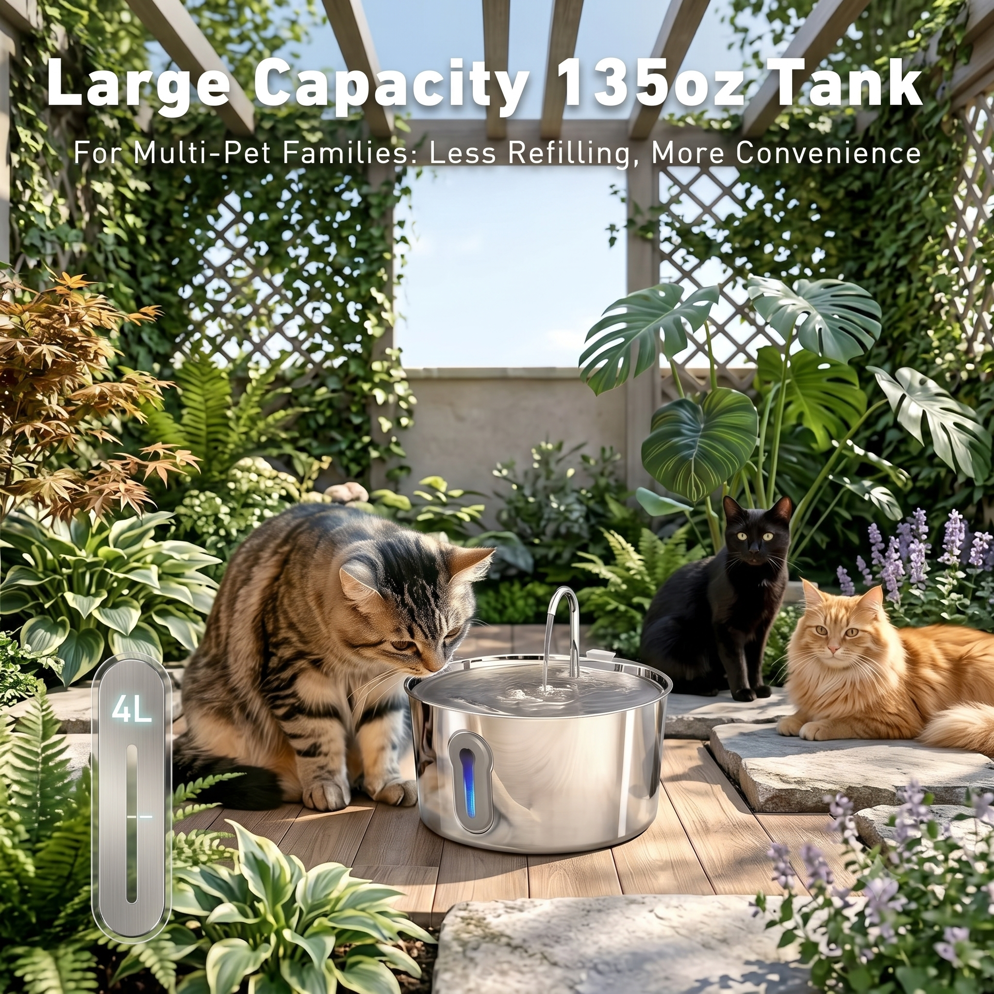 4.0L Stainless Steel Pet Water Fountain - Large Capacity Ultra-Quiet Cat & Dog Dispenser