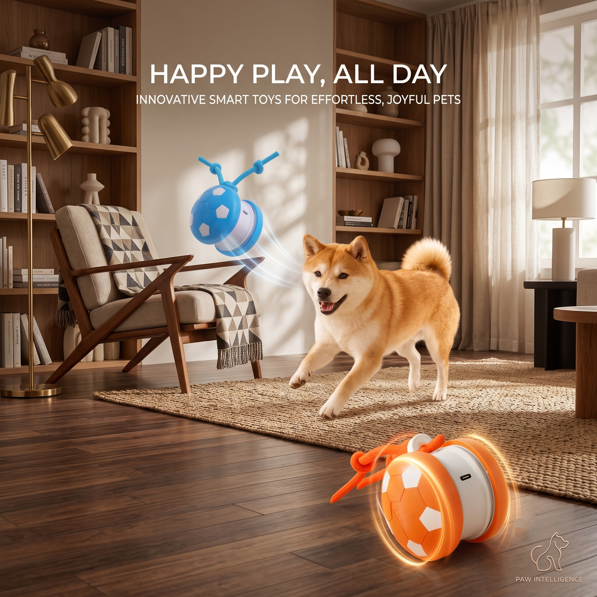 ValuTail™ Interactive Smart Soccer Pet Toy - Automatic Rolling & Tug-of-War Combo