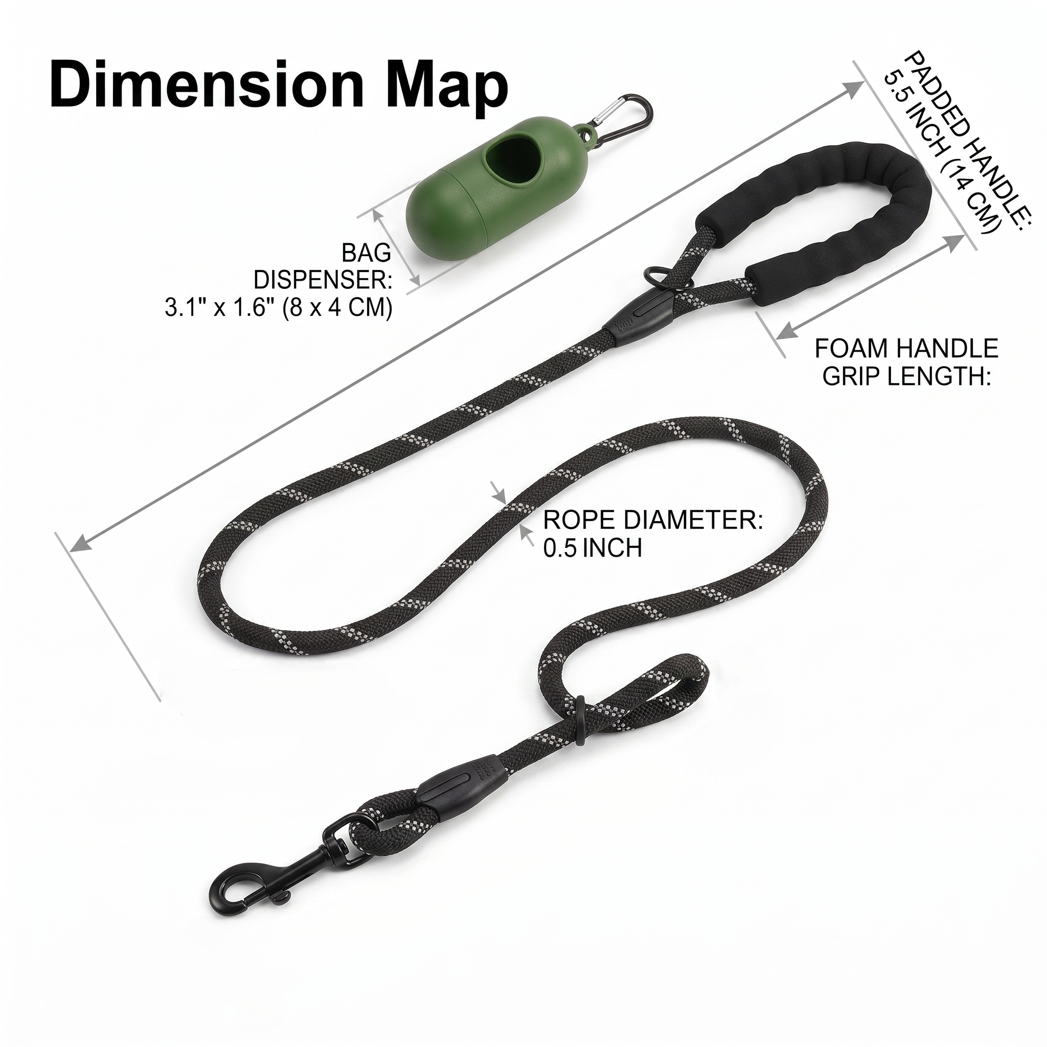 ValuTail™ 6 FT Heavy Duty Reflective Dog Leash with Padded Handle & Poop Bag Dispenser