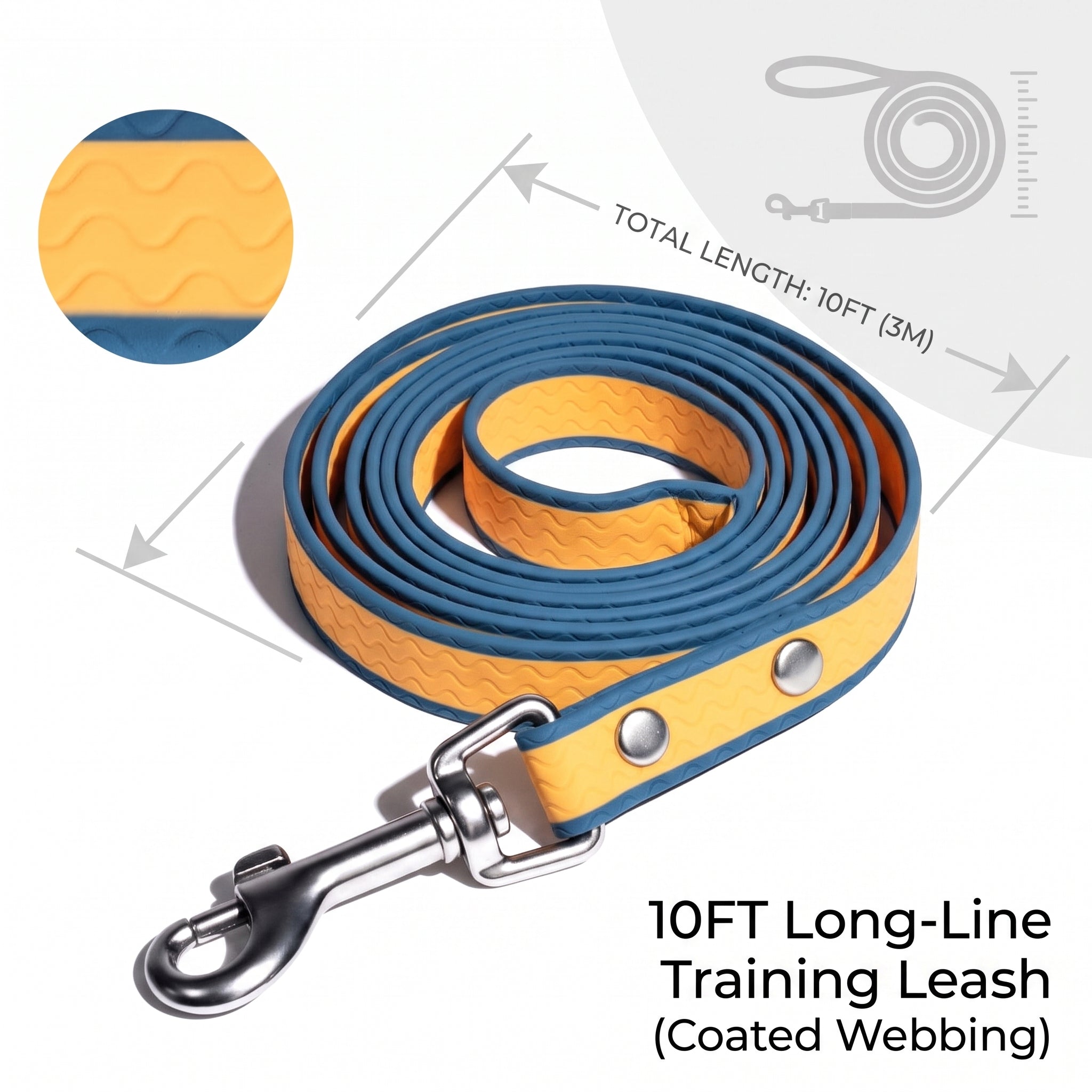 10 Feet Waterproof Long Dog Training Leash - PVC Coated, Odorproof & Tangle-Free Lead for All Dog Breeds