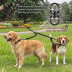Double Dog Leash No-Tangle, Reflective Heavy Duty Dual Dog Leash with Padded Handle & Bungee Shock Absorbing for Small, Medium, Large Dogs