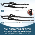 Double Dog Leash No-Tangle, Reflective Heavy Duty Dual Dog Leash with Padded Handle & Bungee Shock Absorbing for Small, Medium, Large Dogs