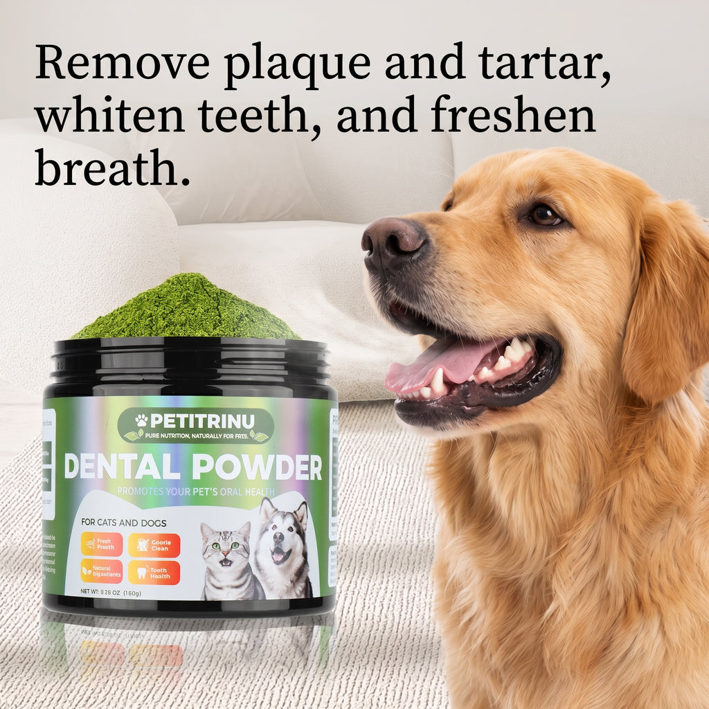 Natural Pet Dental Powder for Dogs & Cats – Freshens Breath, Removes Plaque & Tartar, Advanced Formula (150g / 5.29 oz)