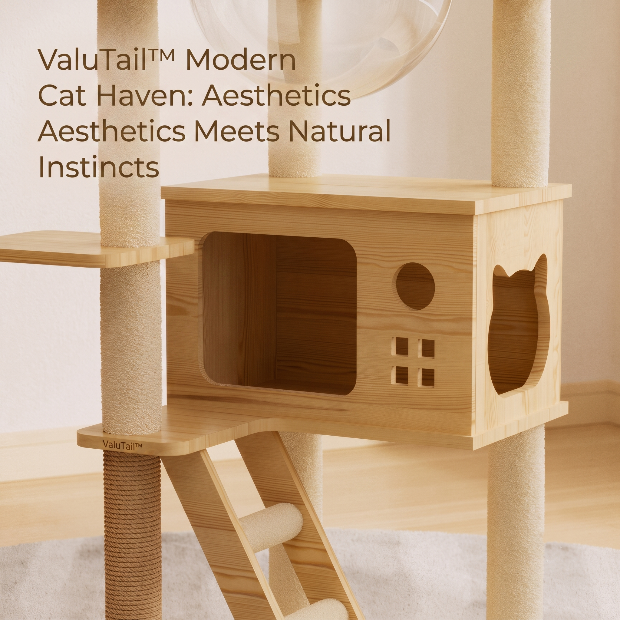 ValuTail™ Modern Wooden Cat Tree Tower with Acrylic Space Capsule