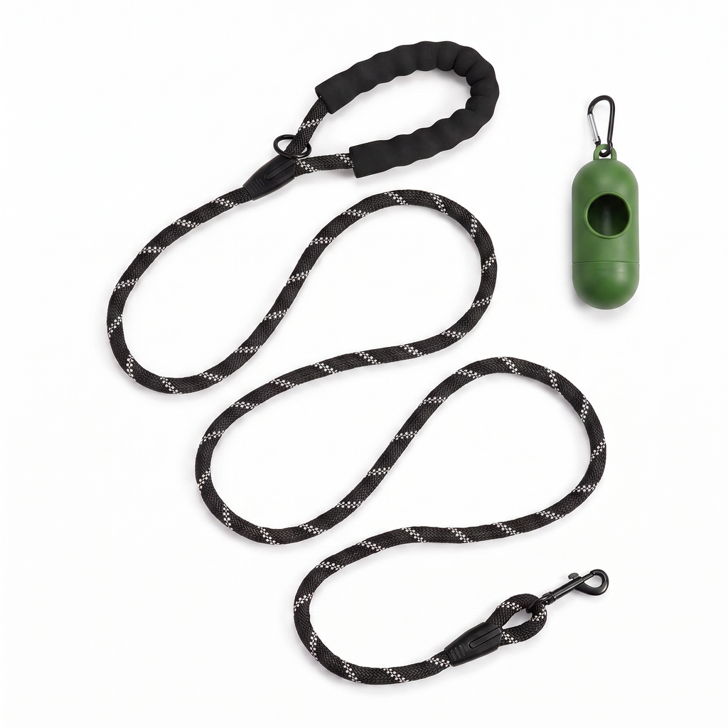 ValuTail™ 6 FT Heavy Duty Reflective Dog Leash with Padded Handle & Poop Bag Dispenser