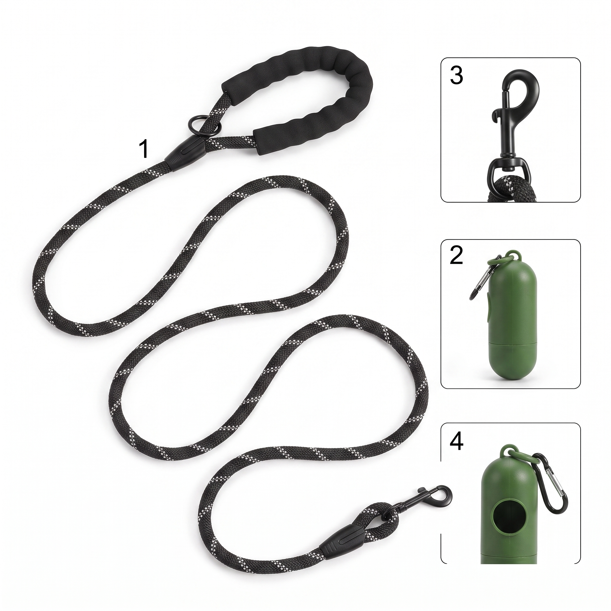 ValuTail™ 6 FT Heavy Duty Reflective Dog Leash with Padded Handle & Poop Bag Dispenser