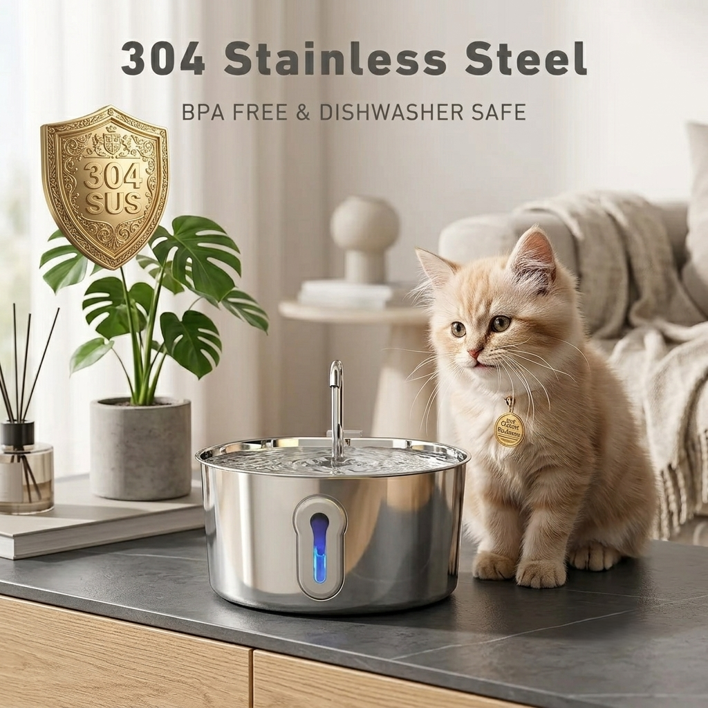 4.0L Stainless Steel Pet Water Fountain - Large Capacity Ultra-Quiet Cat & Dog Dispenser