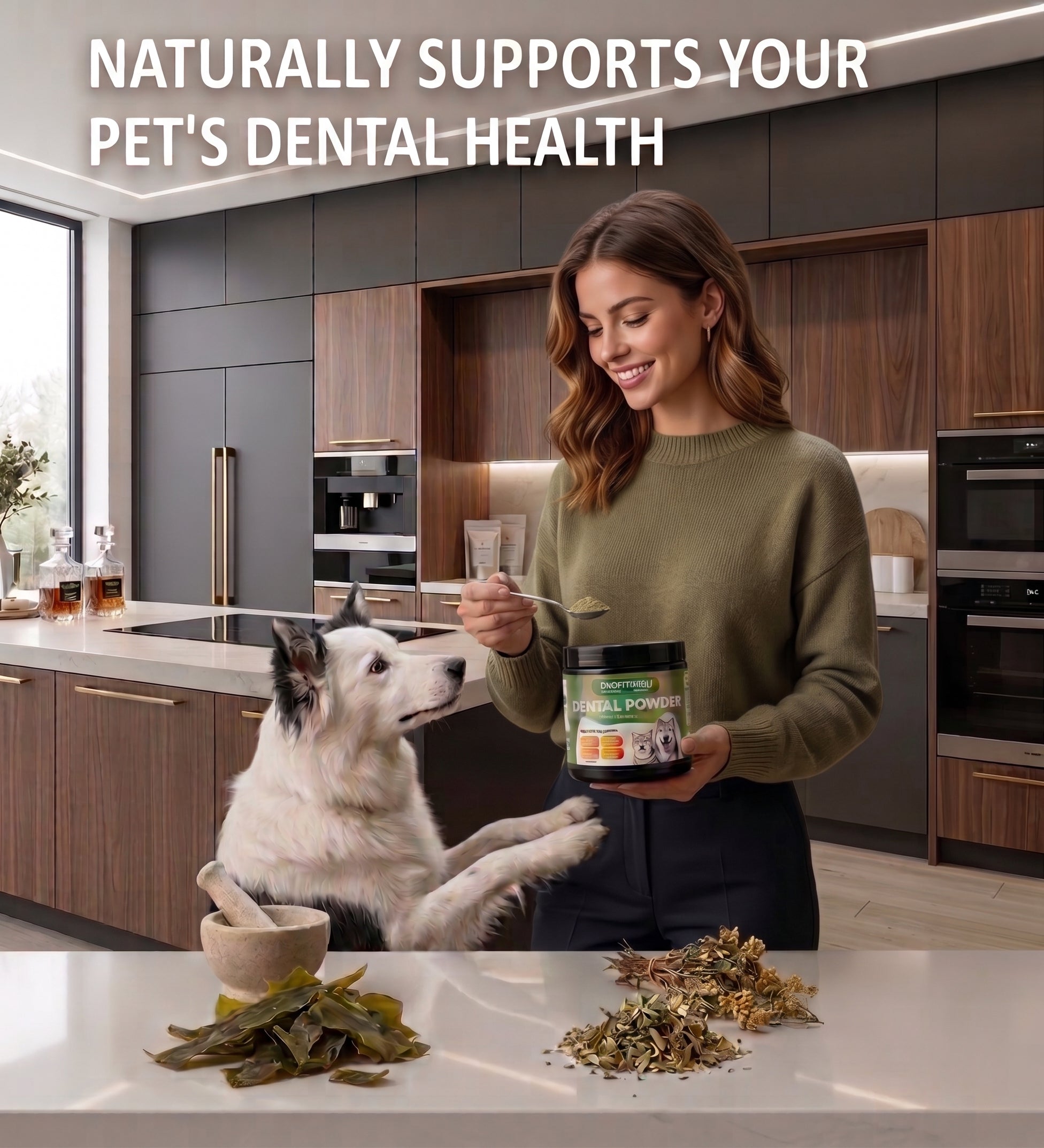 Natural Pet Dental Powder for Dogs & Cats – Freshens Breath, Removes Plaque & Tartar, Advanced Formula (150g / 5.29 oz)