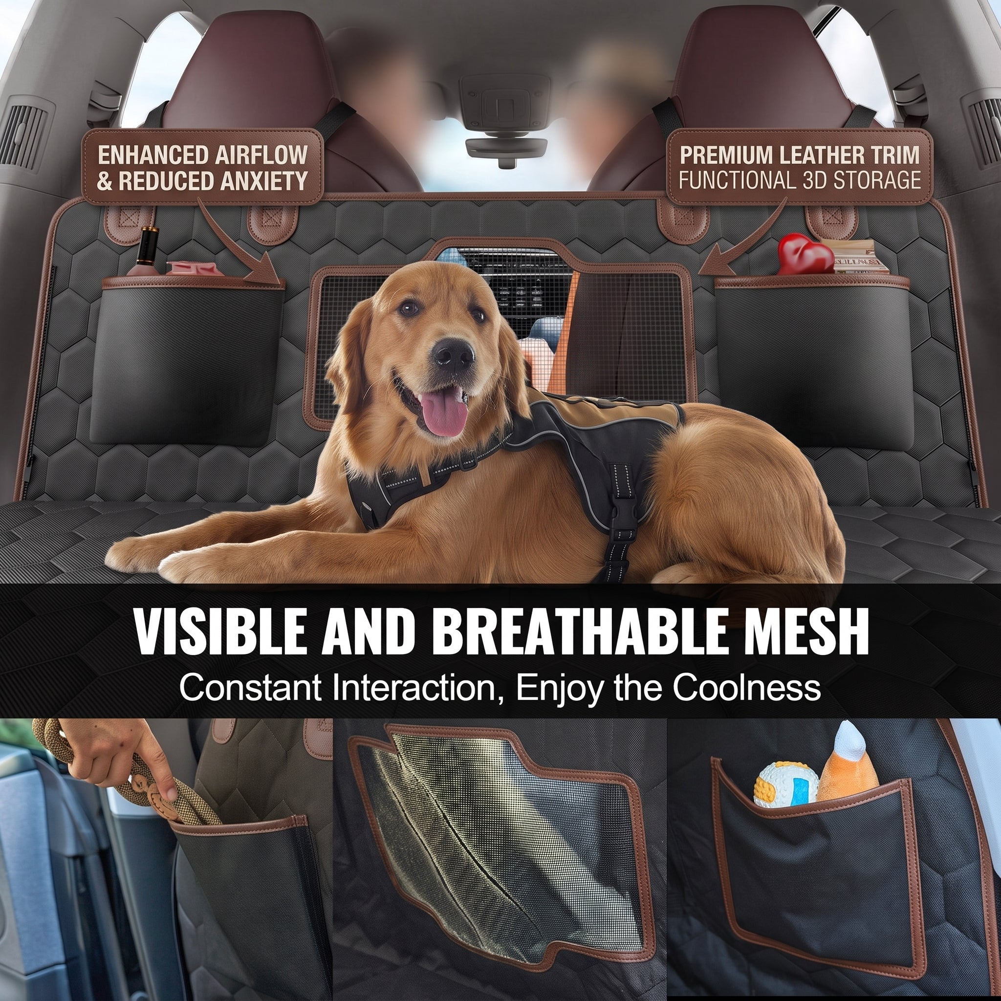 Heavy-Duty Waterproof 7-Layer Backseat Dog Cover with Honeycomb Support Board