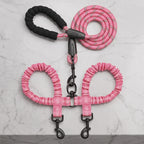 Heavy-Duty Reflective Dual Dog Leash Set – Tangle-Free Double Bungee Extension with Comfortable Padded Handle for 2 Dogs