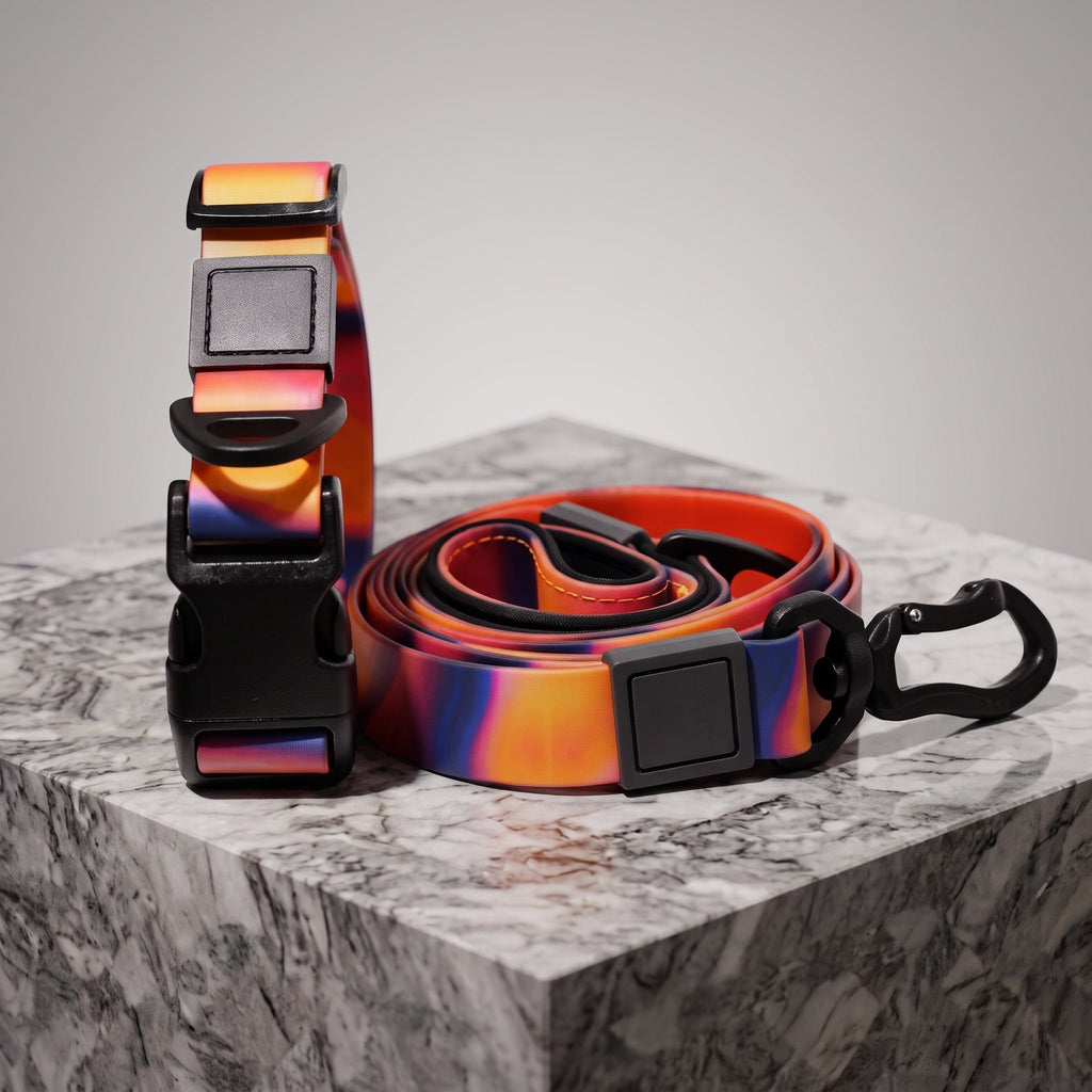 Fashionable Printed Dog Collar and Leash Set - Waterproof PVC Material, Adjustable & Durable - Suitable for Small, Medium, and Large Dogs