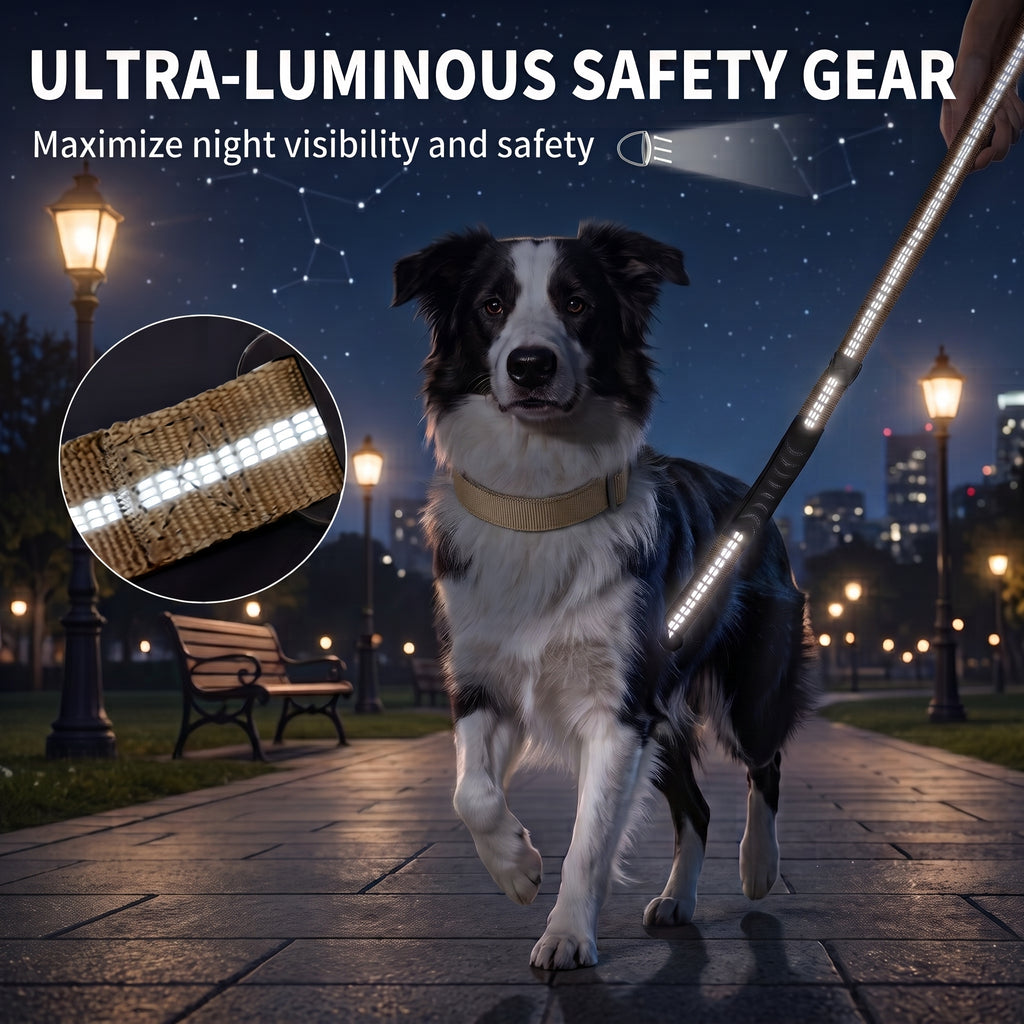Premium Nylon 2-in-1 Reflective Khaki Tactical Design Car Leash with Shock-Absorbing Bungee, Dual Handles, and Frogtongue Buckle - For Medium to Large Dogs
