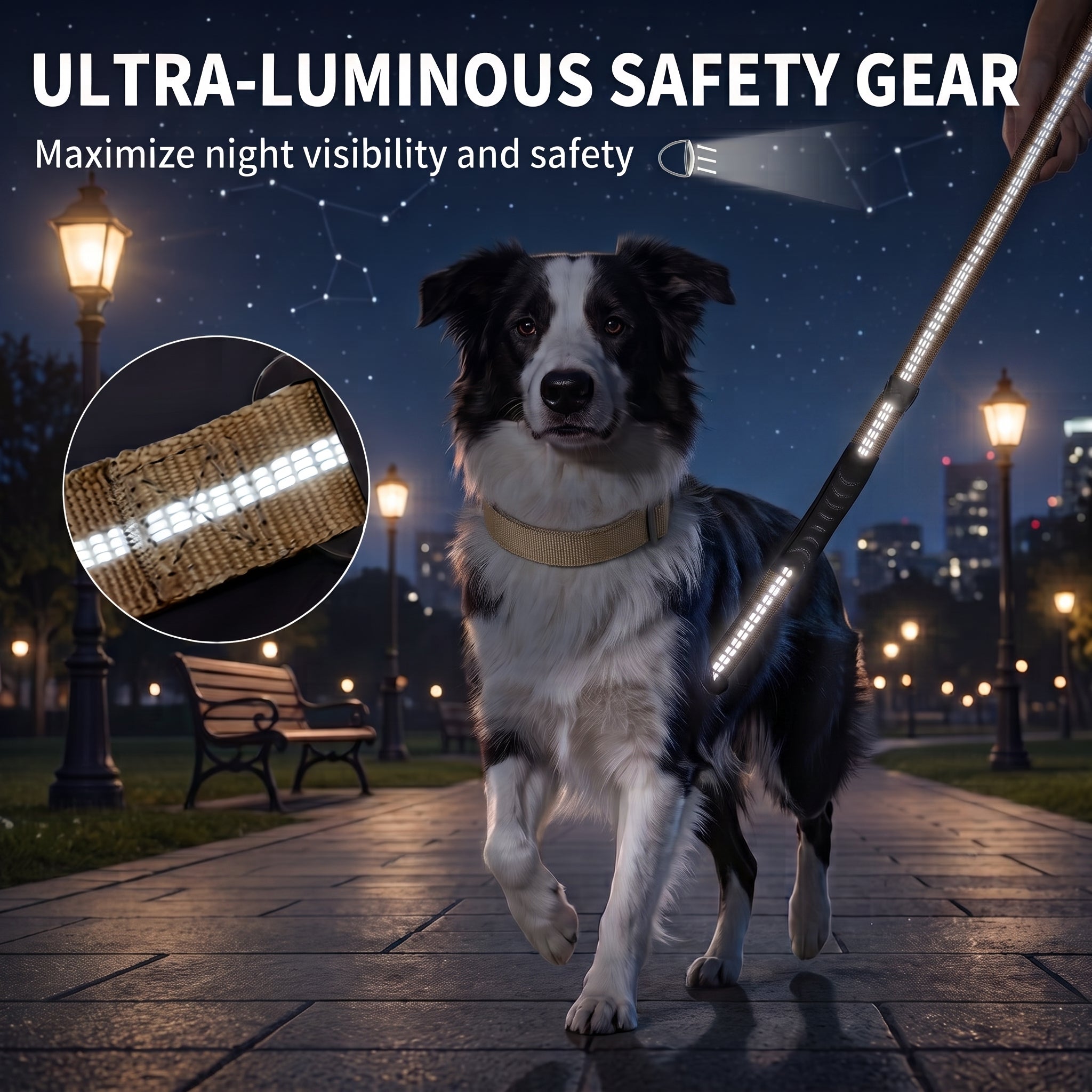 Premium Nylon 2-in-1 Reflective Khaki Tactical Design Car Leash with Shock-Absorbing Bungee, Dual Handles, and Frogtongue Buckle - For Medium to Large Dogs