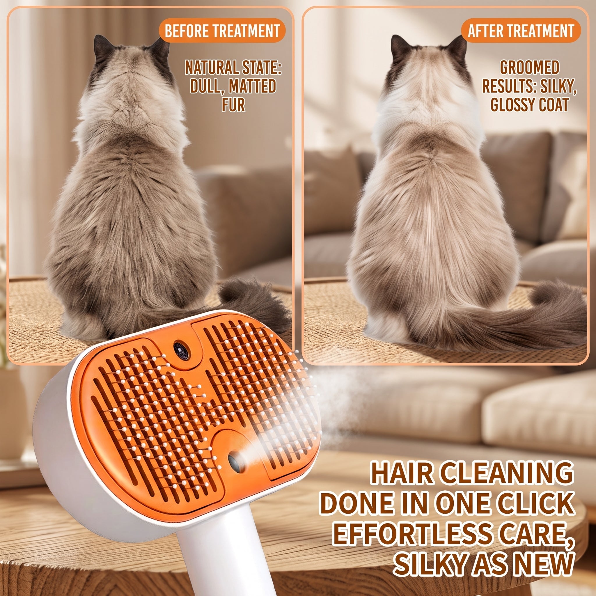 3-in-1 Electric Pet Steam Brush with UV Light - Rechargeable Spray Deshedding Grooming Comb for Dogs & Cats