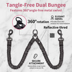 Heavy-Duty Reflective Dual Dog Leash Set – Tangle-Free Double Bungee Extension with Comfortable Padded Handle for 2 Dogs
