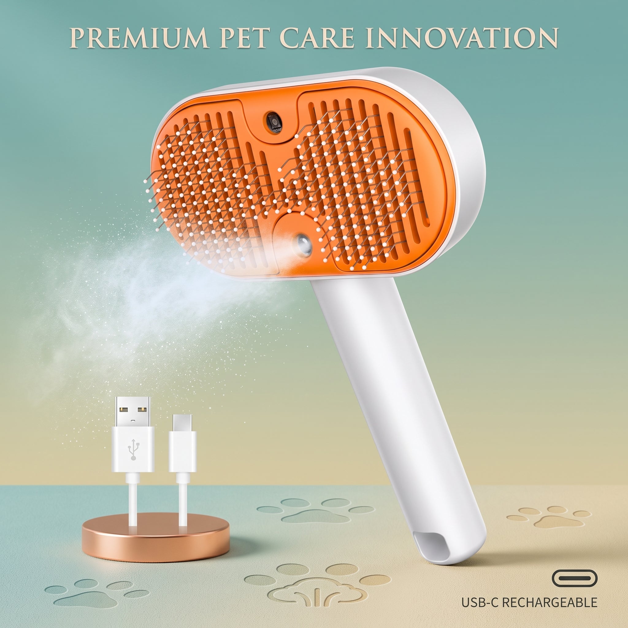 3-in-1 Electric Pet Steam Brush with UV Light - Rechargeable Spray Deshedding Grooming Comb for Dogs & Cats