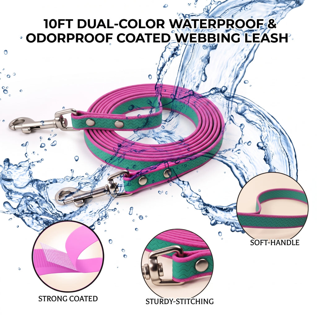 10 Feet Waterproof Long Dog Training Leash - PVC Coated, Odorproof & Tangle-Free Lead for All Dog Breeds